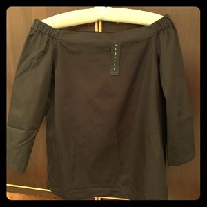 Theory black cotton off the shoulder top